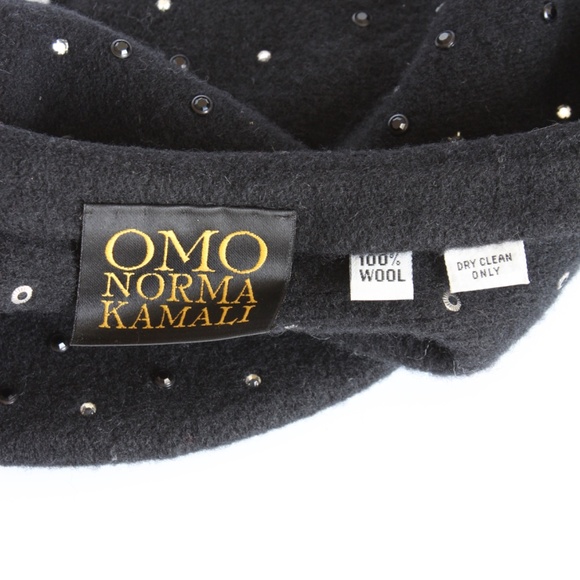 Norma Kamali OMO Hat Beret Black Wool Embellished Rare Retro Vintage 80s main image 4
